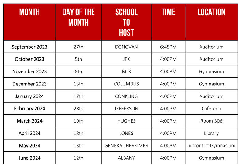 Schedule of Parent Workshops