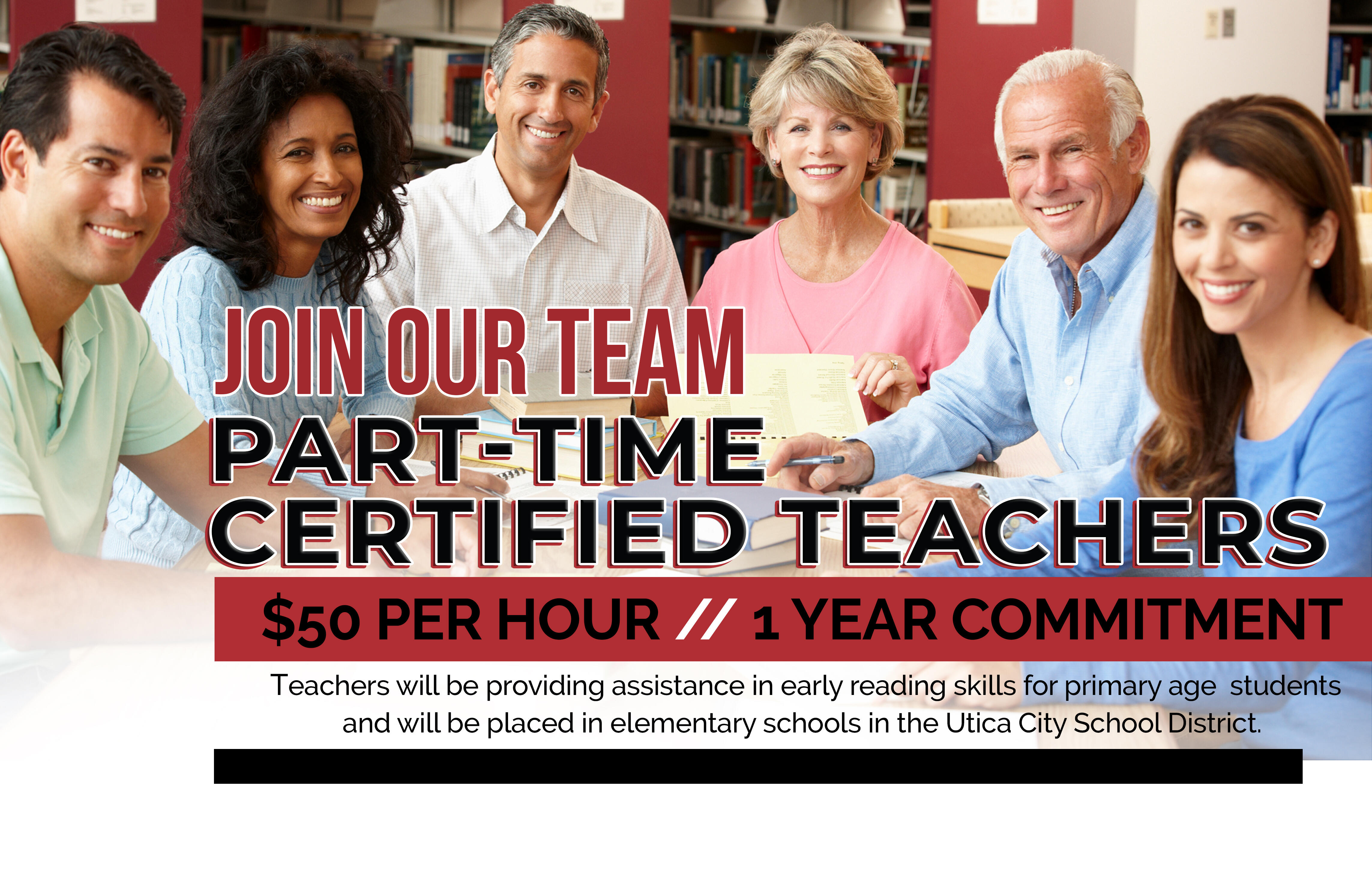 Now Hiring Part Time Certified Teachers - Click for Flyer Info!