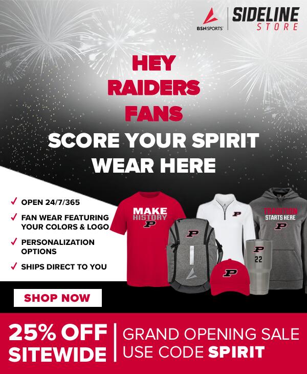 BSN Sports Sideline Store Hey Raiders Fans Score your Spirit Wear Here -open 24/7/365 -fan wear featuring your colors and logo -personalization options -ships direct to you shop now 25% off sitewide Grand Opening Sale Code SPIRIT