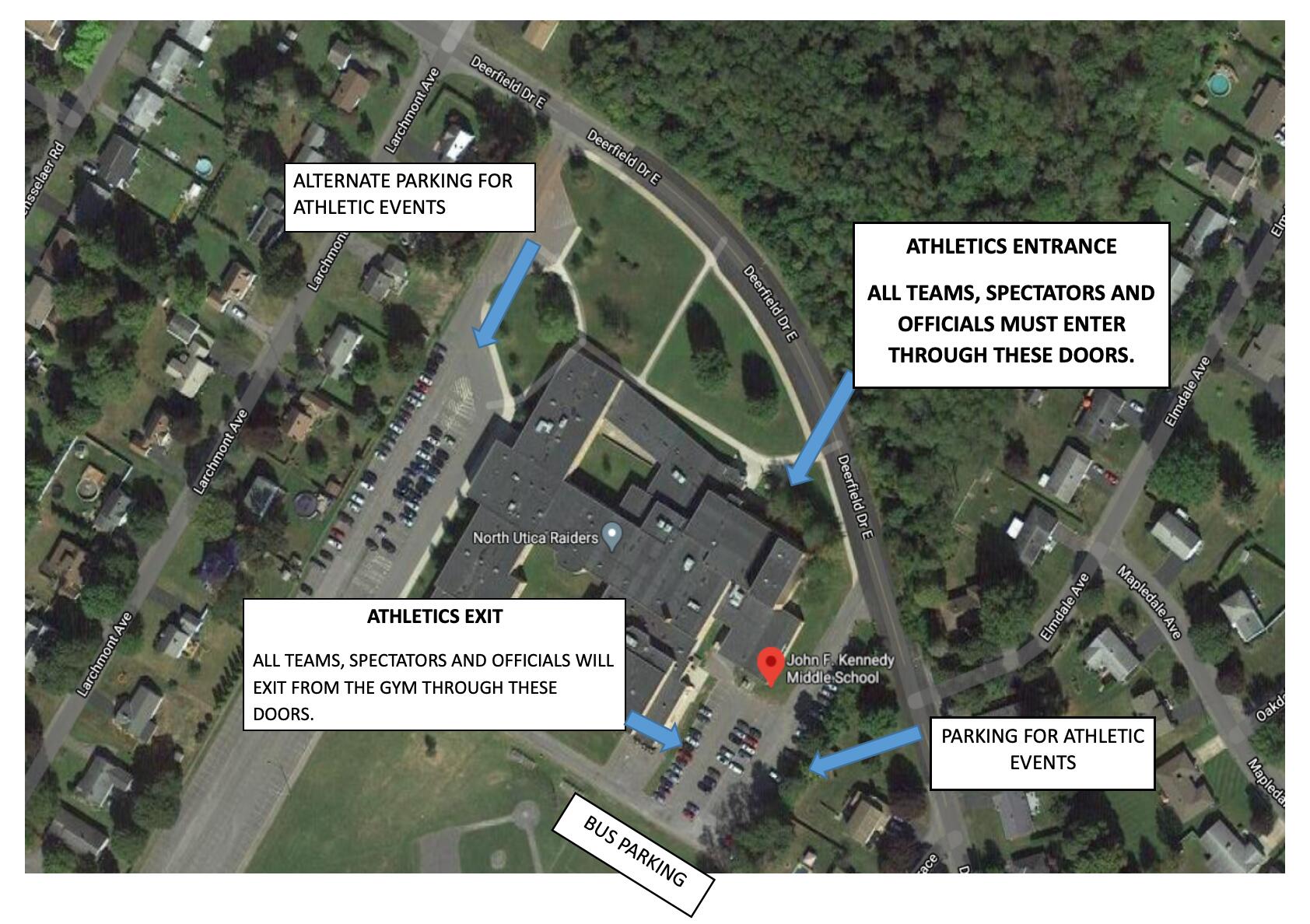 Visual map of parking at JFK Middle School